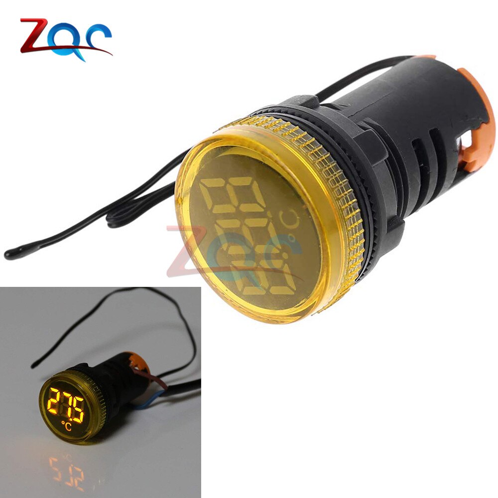 22mm AC 50-380V 110V 220V LED Digital Light Thermometer Indicator Temperature Sensor Induction Tester thermograph Meter -20-199℃: Yellow