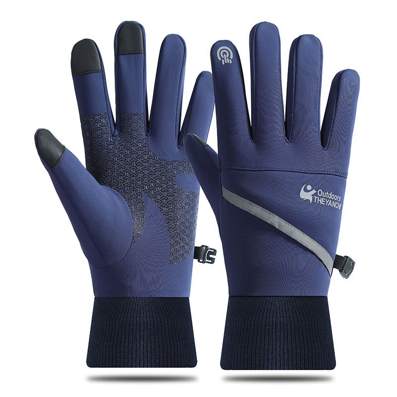 Longkeeper winter fiets handschoenen heren touchscreen warme handschoenen met lange vingers waterdicht outdoor skiën wanten guante luvas: Marineblauw / Ik