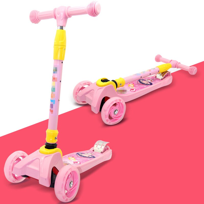 Children's Scooter Detachable Folding Handle Graffiti Scooter Children's Sports Scooter: Folded-Pink