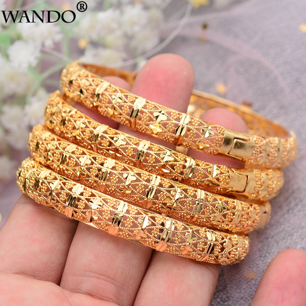 WANDO 4 unids/lote joyería etíope personalizada brazaletes de Color dorado Dubai brazaletes de oro para brazaletes y brazaletes africanos para mujeres