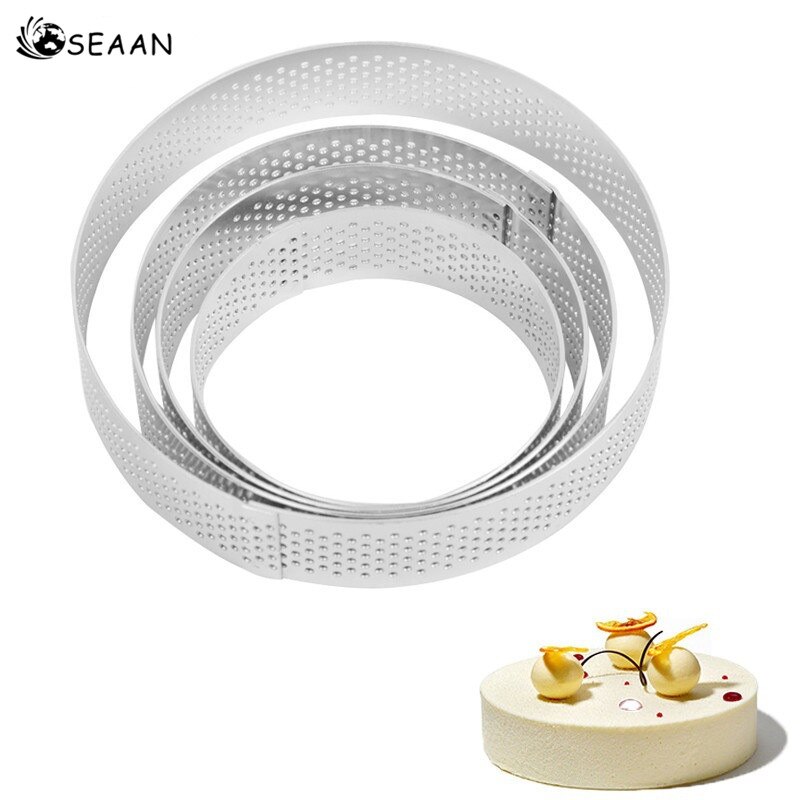 Seaan 1 Pc 6/7/8/10 Cm Ronde Geperforeerde Ademende Mousse Cake Ring Rvs Cake Ring Cake tool Ademend Taart Ring