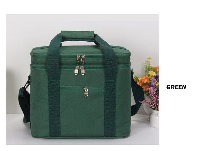 DENUONISS Brand Spoon and Chopstick Outdoor Lunch Bag Insulated Family Travel Foods Warm Fresh Large Roomy Camping Picnic Bag: Green