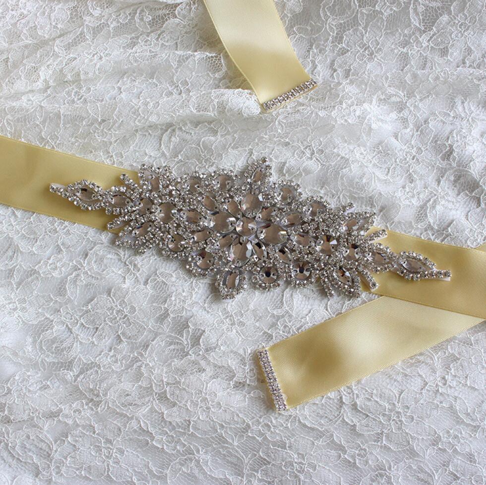 AYiCuthia Kristall Hochzeit Zubehör Satin- Hochzeit Kleid Gürtel Braut Band Bund Schärpe Gürtel für Abend Prom Dresse Y1: Champagner