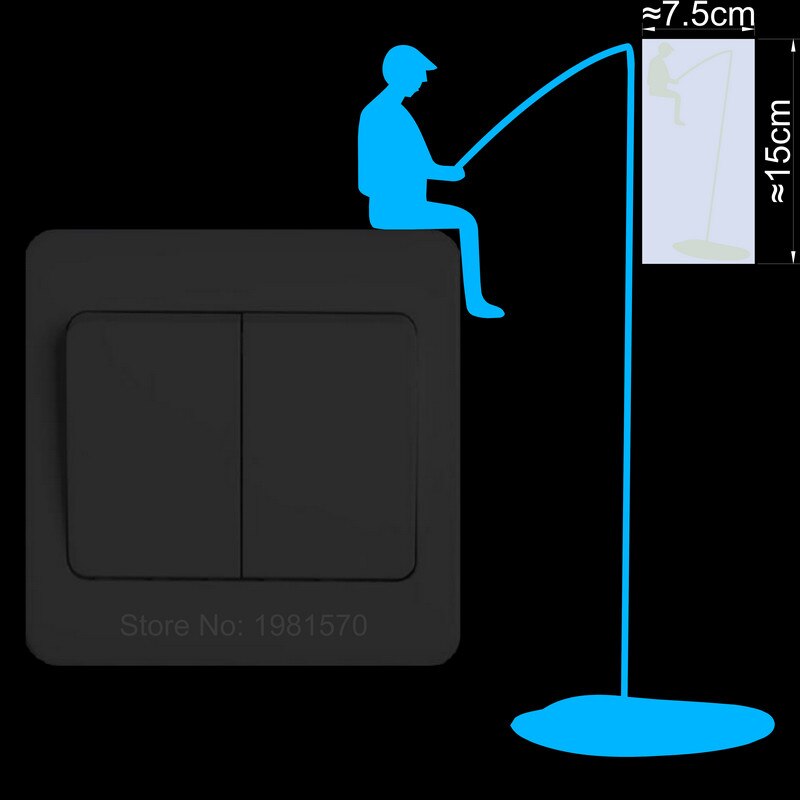 Glowing Man Fishing Light Switch Sticker Funny Cartoon Glow in the Dark Vinyl Wall Decoration Sticker Child Bedroom Home Decor: Beige