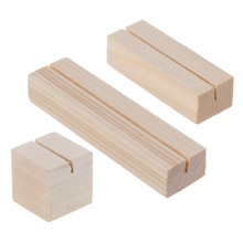 Naturligt træ memo clips fotoholder klemmer stativ kort skrivebord besked håndværk  w15