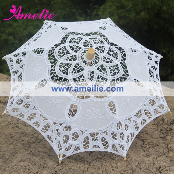 SQOIKOS Witte Parasol Paraplu Vintage Bruiloft Bruids Kant Paraplu Voor Decoratie Foto Thee Party Volwassen Maat