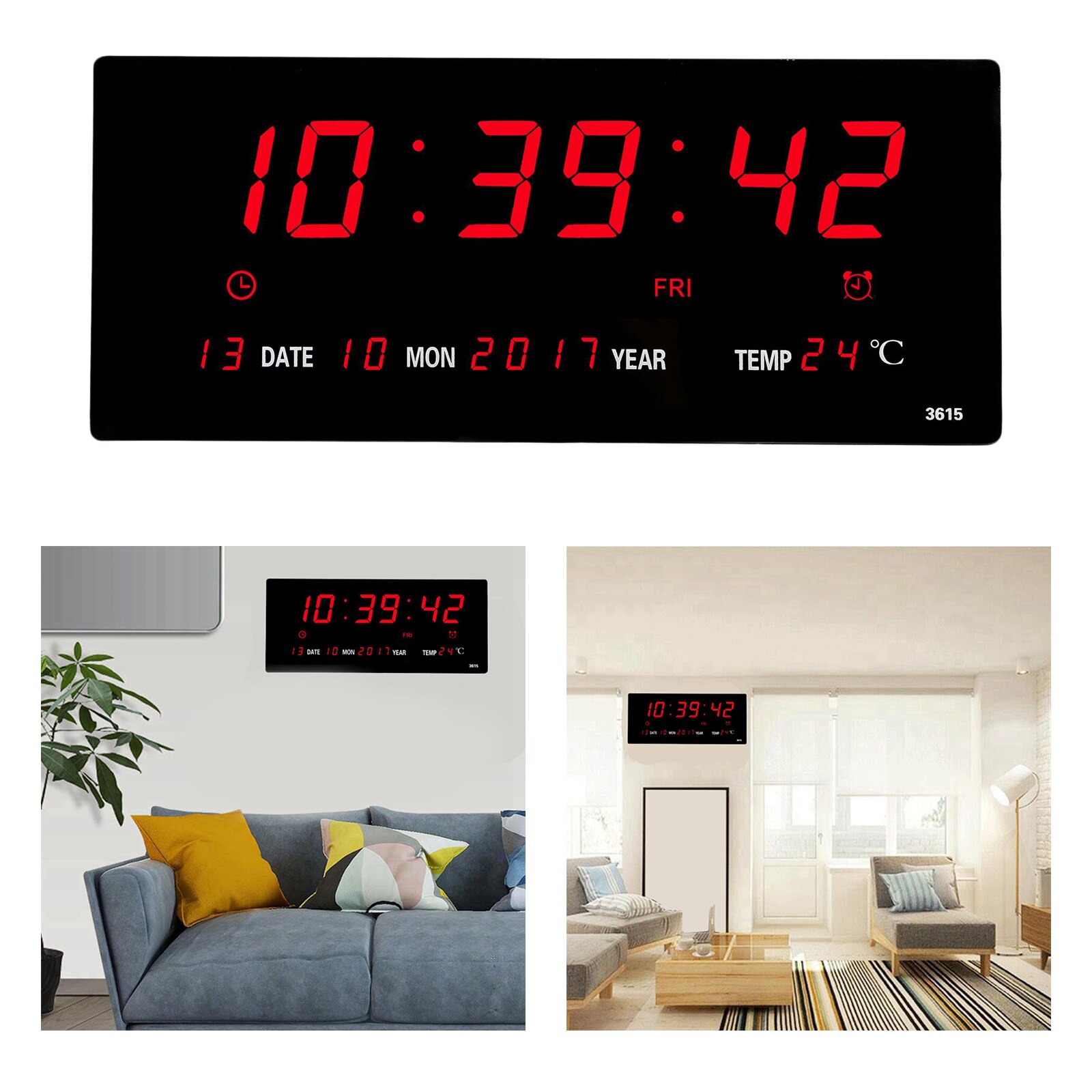 Digital LED Screen Wall Clock Calendar Time Backlight with Temperature Meter Thermometer Home office School Projection USB