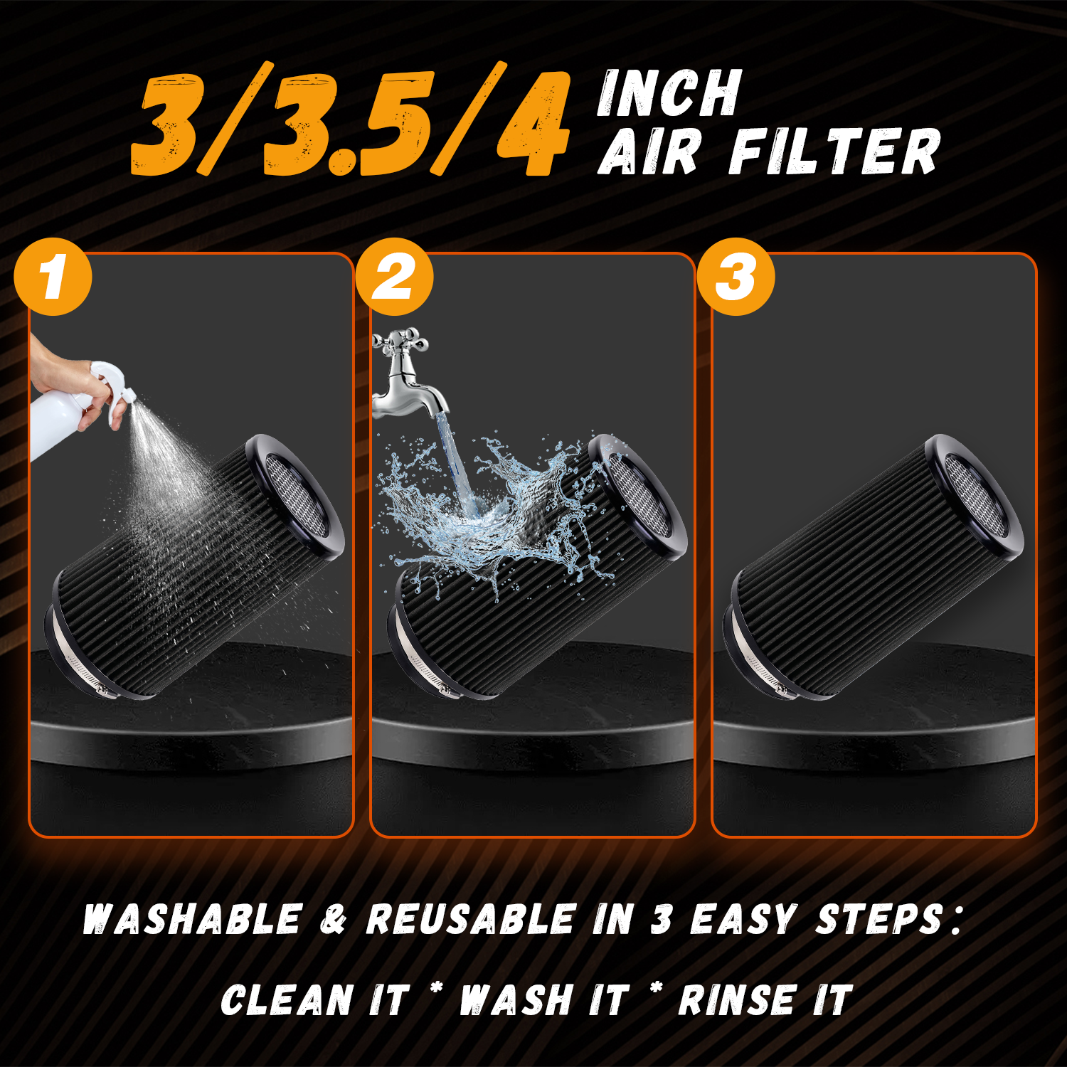 76mm 89mm 102mm 3" 3.5" 4" Universal High Flow Cold Air Intake Air Filter 10.6" Tall Washable Air Filters With Adapters OFI141