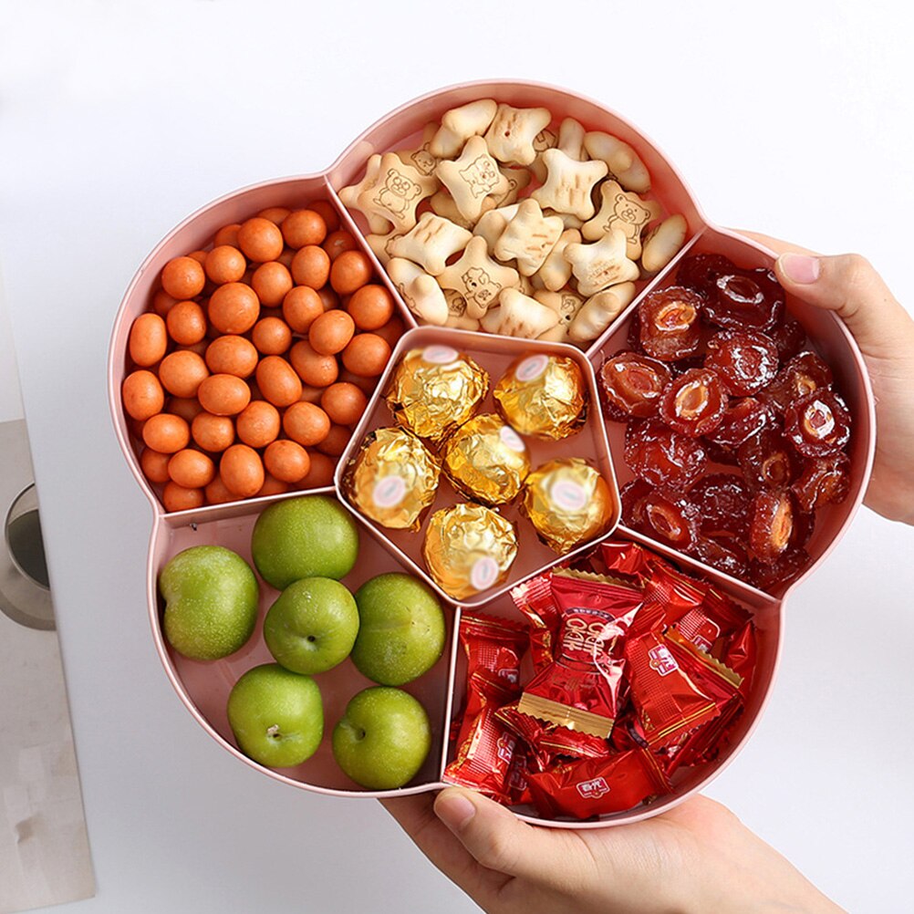 Flower Shape Snack Serving Tray Snacks Storage Box With Lid For Nut Candy Dried Fruit Can Be Placed Separately To Avoid Mixing