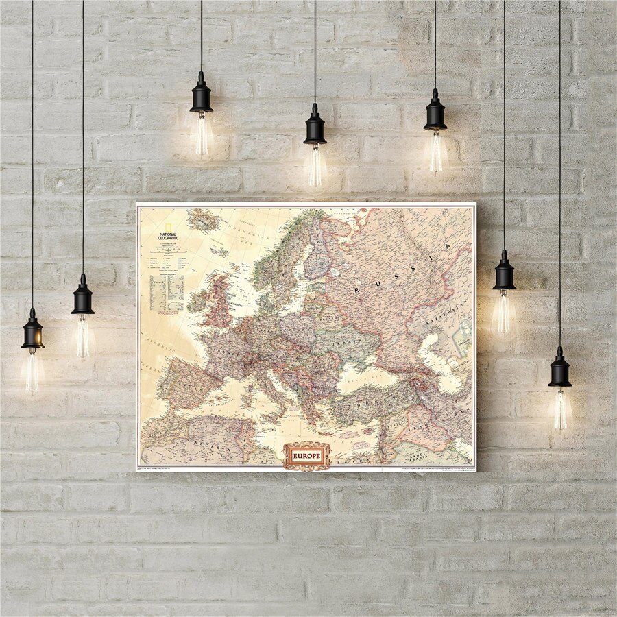 Vintage Europa Kaart Nationale Geografie Europa Executive Muur Kaart Prachtige Ontwerpen Interessante Annotaties Canvas Print Sticker