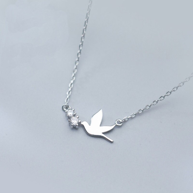 Collar de cadena con Circonia cúbica para mujer y niña, Gargantilla, Plata de Ley 925, paloma blanca de la paz, joyería SN2450