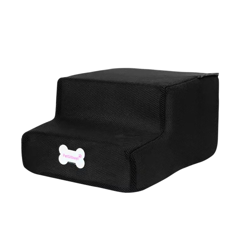 Pet Products Breathable Mesh Foldable Pet Stairs Detachable Pet Bed Stairs Dog Ramp 2 Steps Ladder Pet Stairs Dog Access: Black