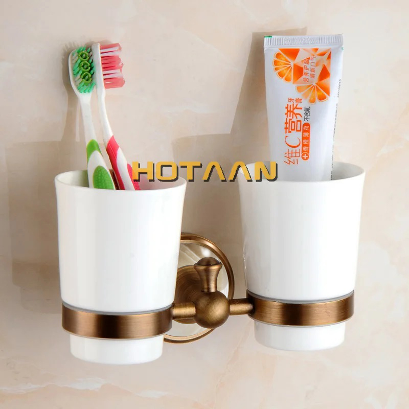 Antique Brushed Solid Brass Bathroom Accessories Sets European jade base Bathroom Hardware Sets Retro Bathroom Products: Yellow