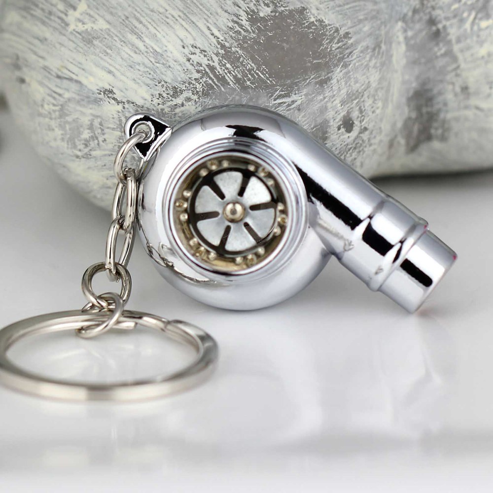 Verkligt visselpipa ljud turbo nyckelring ärm lager spinning auto del modell turbin turboladdare nyckelring ring nyckelring nyckelring: Silver-