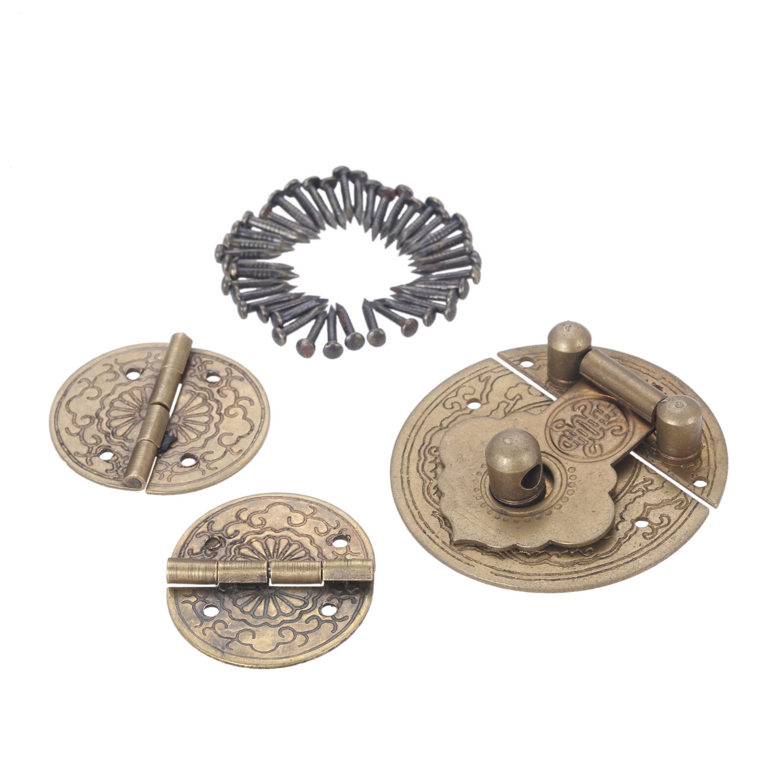 3Pcs/Kit Antiek Messing Hasp Klink + 2 Scharnier Chinese Stijl Vintage Mini Sluiting Oude Europese sieraden Borst Hout Wijn Doos