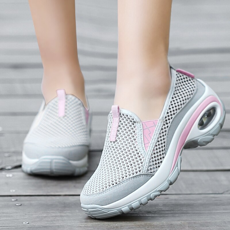 Zapatos antideslizantes para caminar, de malla transpirable, con almohadilla de aire para mujer