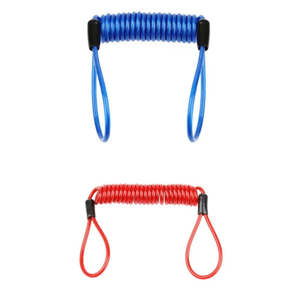 2 Pack Lock Reminder Cables - Disk Lock Security Spring Wire Rope Scooter Motorcycle Accessories - Blue+Red