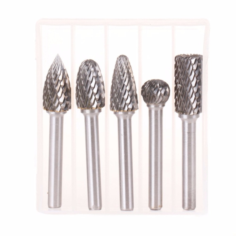 Fraises en carbure de tungstène à Double coupe, 5 pièces de 12mm de diamètre, tige de 11/11 ", fraises de coupe rotatives en carbure de tungstène, broyeur B, 1/4