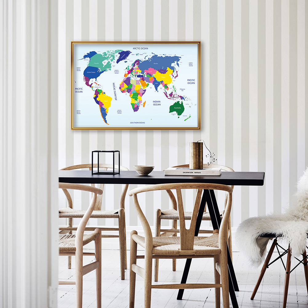 30*20cm The World Political Map Spray Canvas Painting Small Size Wall Art Poster School Supplies Living Room Home Decoration