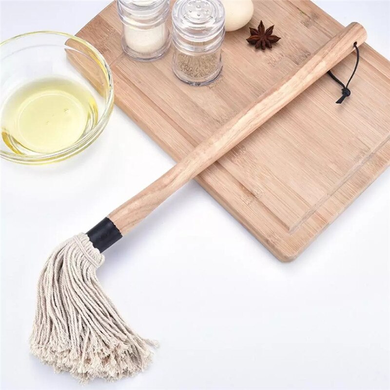 Barbecue Katoen Handvat Hoofd Natuurlijke Stijl Mop Fiber Grill Bedruipen Mop Professionele Barbecue Borstel 18Inch 46Cm