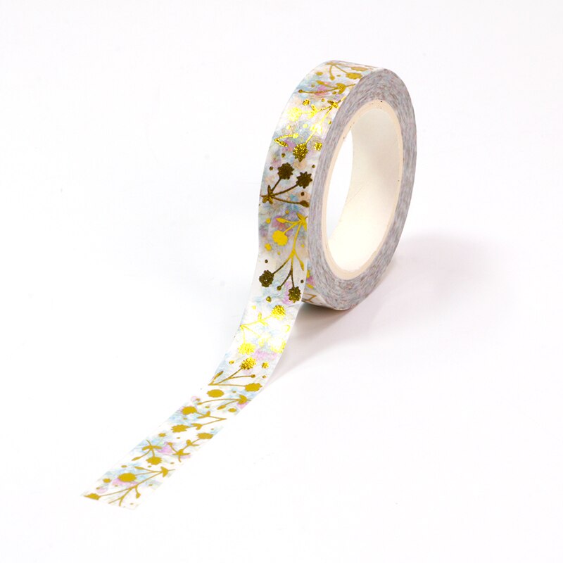 1Pc 10Mm * 10M Folie Lente Gouden Bloemen Bladeren Decoratieve Washi Tape Diy Scrapbooking Afplakband School office Supply