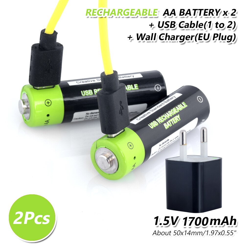 2 stück 1,5 V AA 1700mAh Li-polymer Li-po USB Aufladbare AA 2A Lithium Li-Ion Akku + USB Kabel + US/EU/UK Wand Auto Ladegerät: 2AA USB EU charger