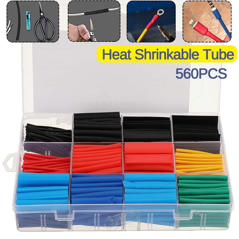 560 Pcs Heat Shrink Tubing Insulation Shrinkable Tubes 2:1 Electrical Wire Cable Wrap Assortment Electric Insulation Sleeve Kit