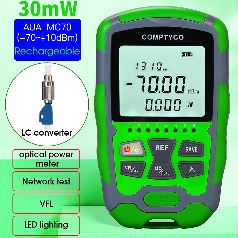 COMPTYCO AUA-MC70 Optical Power Meter 4 in 1 Multifunction Fiber Network Cable Tester Visual Fault Locator 1-50MW(optional): Green