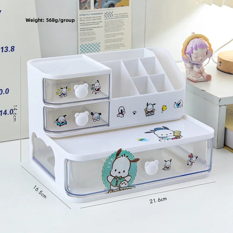 Organizador de escritorio estilo cajonera chica bonita corazón estudiante escritorio para niños papelería cepillo cosmético organizador portalápices plástico Ma: Beige