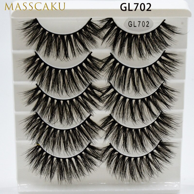 Masscaku 5 par mink fransar faux ögonfransar mink lösögonfransar dramatisk volym fransar fransförlängning makeup kit cilios