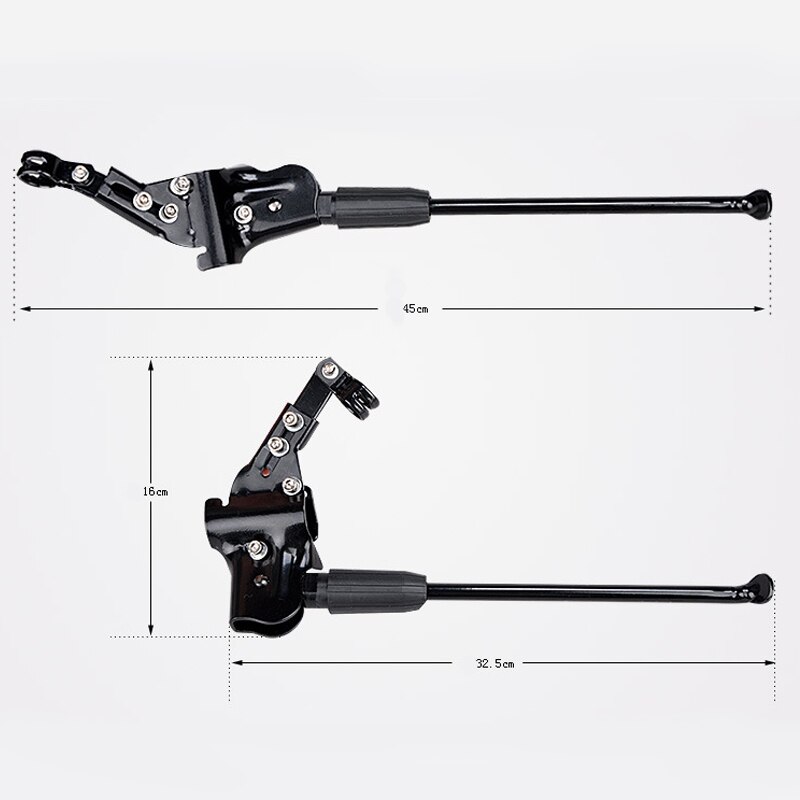 Soporte de pie para bicicleta de montaña, trípode de apoyo lateral, pantalla ajustable, estante de estacionamiento, color negro