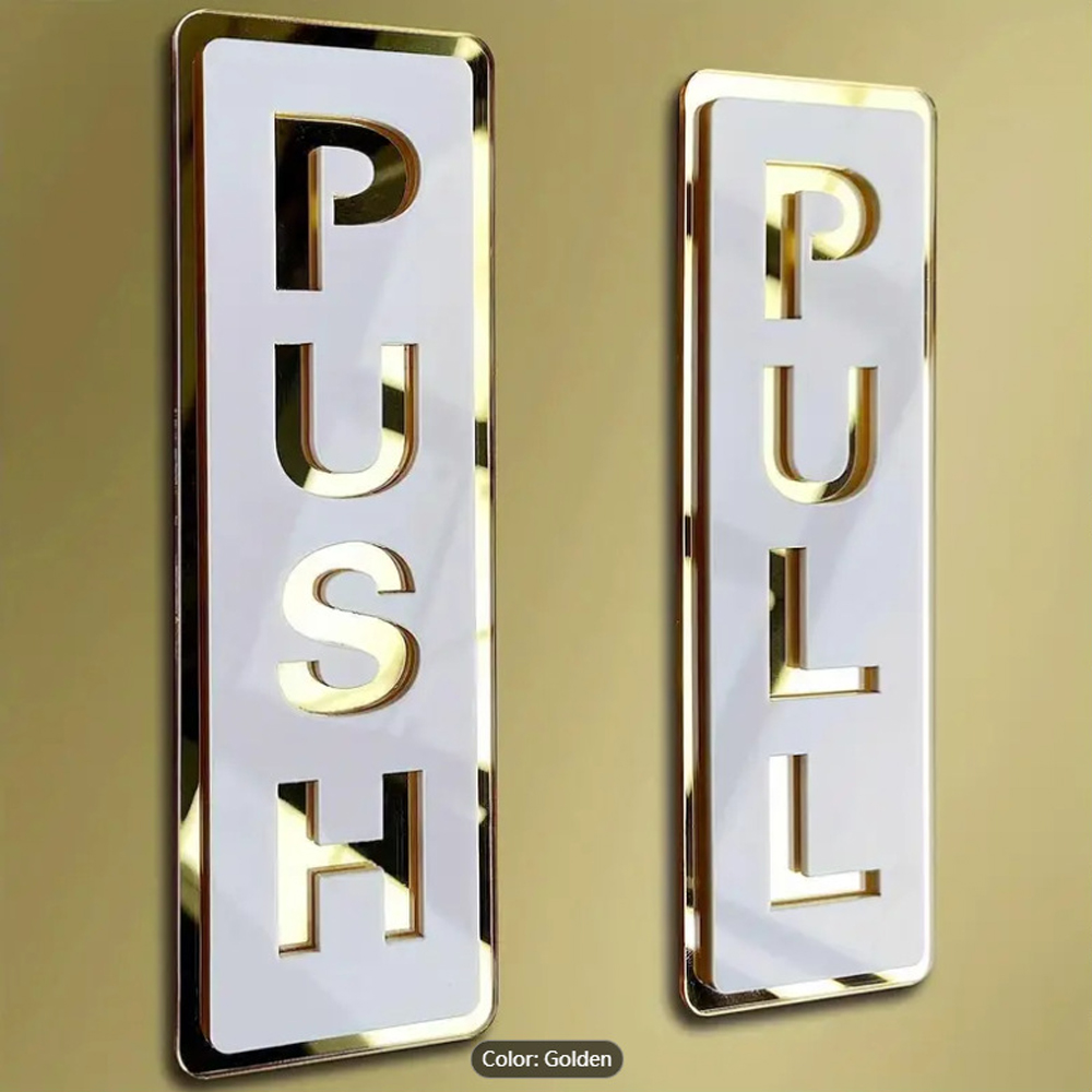 2Pcs Acrylic Door Stickers Push Pull Door Sign Stickers Simplicity Door Sign Decals for Home Restaurant Supermarket