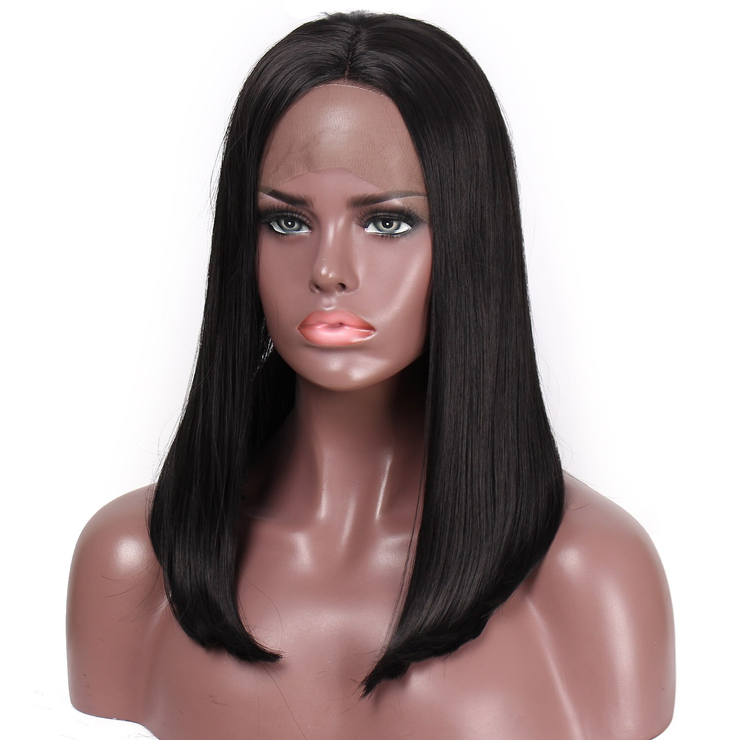 Stamped Glorious 14inches Middle Part Straight Wig Lace Front Wig Black Hair Heat Resistant Synthetic Wigs for Black Women