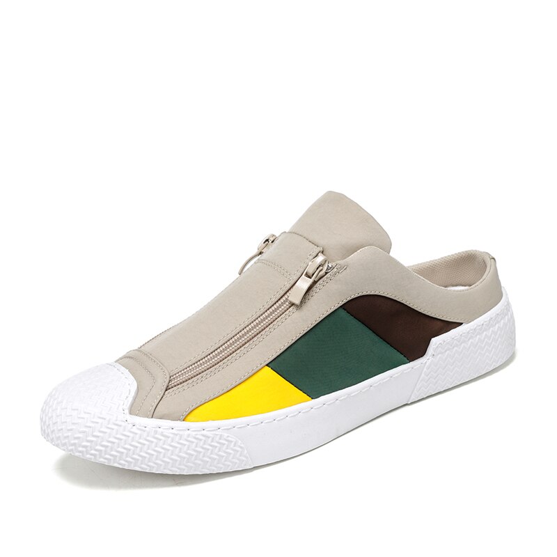 Men Colorful Canvas Shoes Outdoor Breathable Light High Footwear Cloth Casual Sneakers Half slippers: Beige / 41
