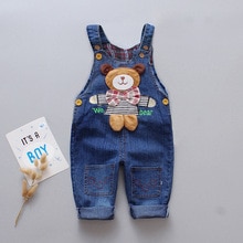 DIIMUU Baby Boys Girls Denim Overalls Children Clothing Patchwork Cartoons Casual Jeanpant Long Trousres Kids Jumpsuits