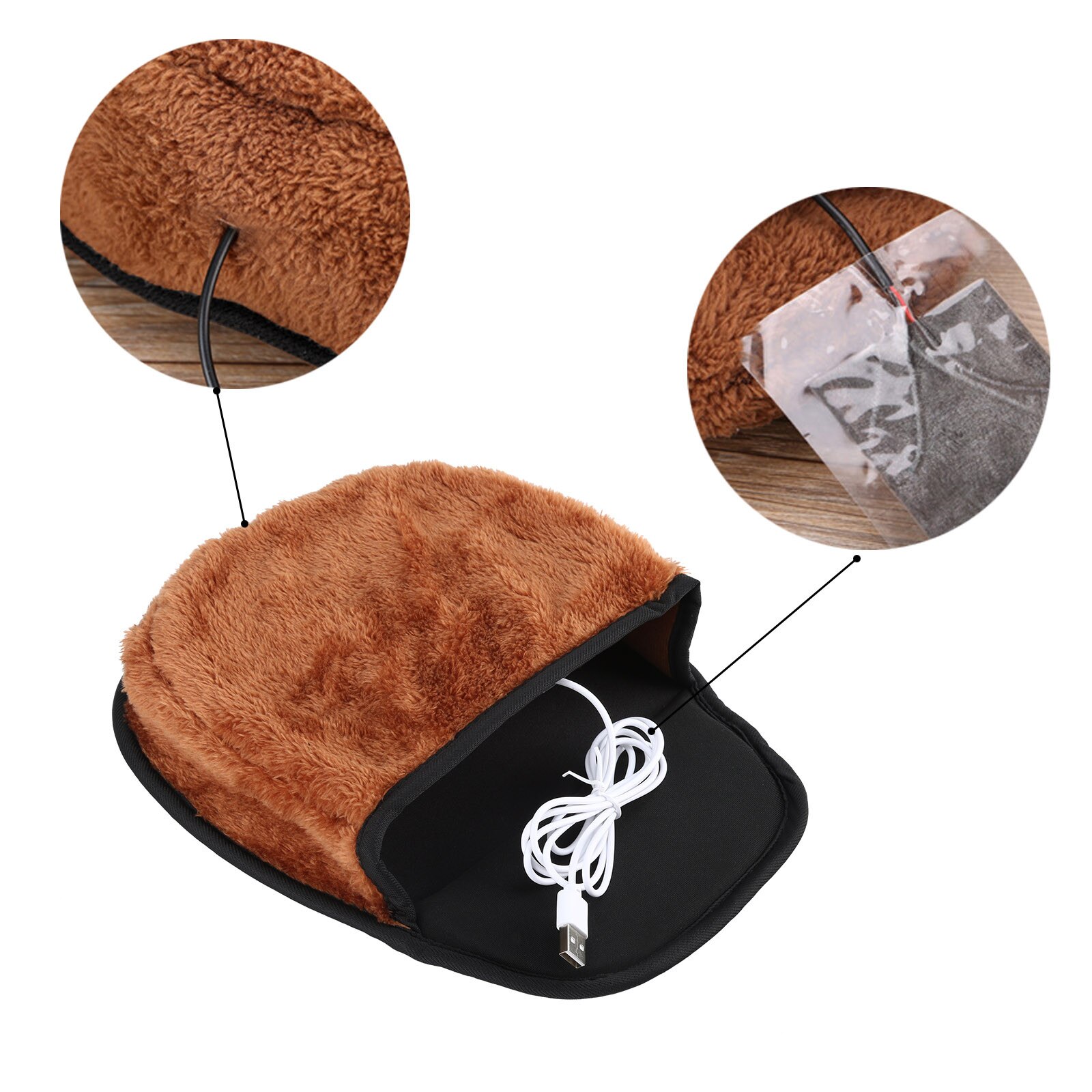 Alfombrilla de ratón calefactable con USB, calentador de manos con muñequera, cálida, marrón para invierno, para jugadores, teclado, PC y portátil