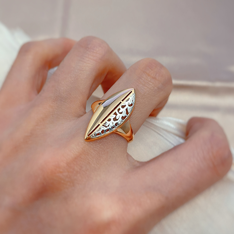 Syoujyo 585 Goud 14K Leaf Ring Voor Vrouwen Vintage Sieraden Holle Zilveren Patroon Elegante Etnische Bloem Trouwringen