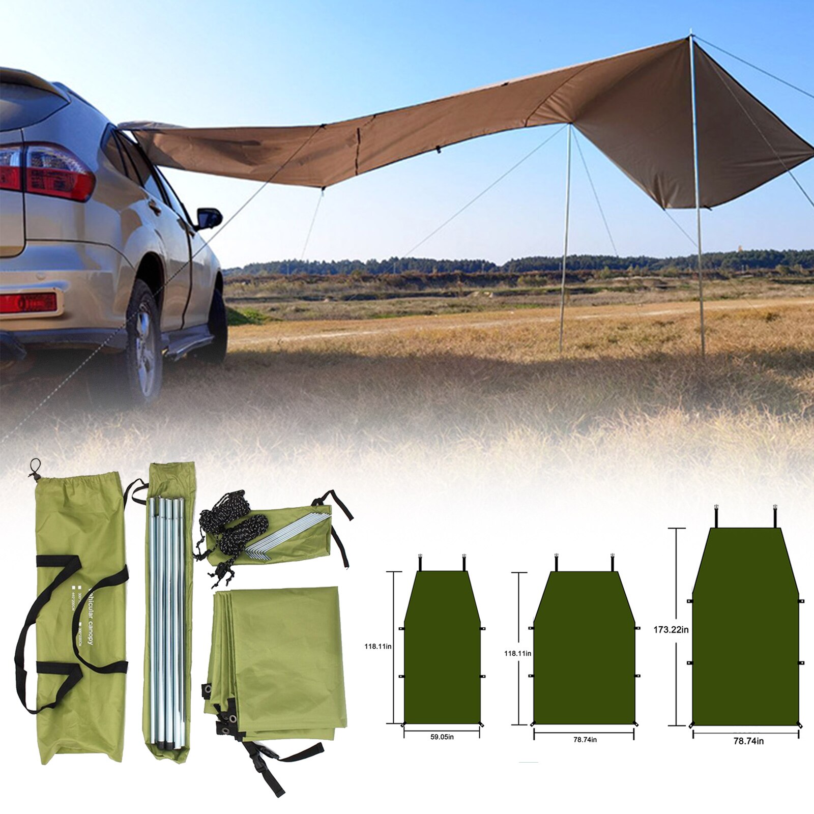 Toldo lateral para techo de coche, tienda de campaña impermeable UV portátil, toldo de lluvia para techo de automóvil, 1 Juego