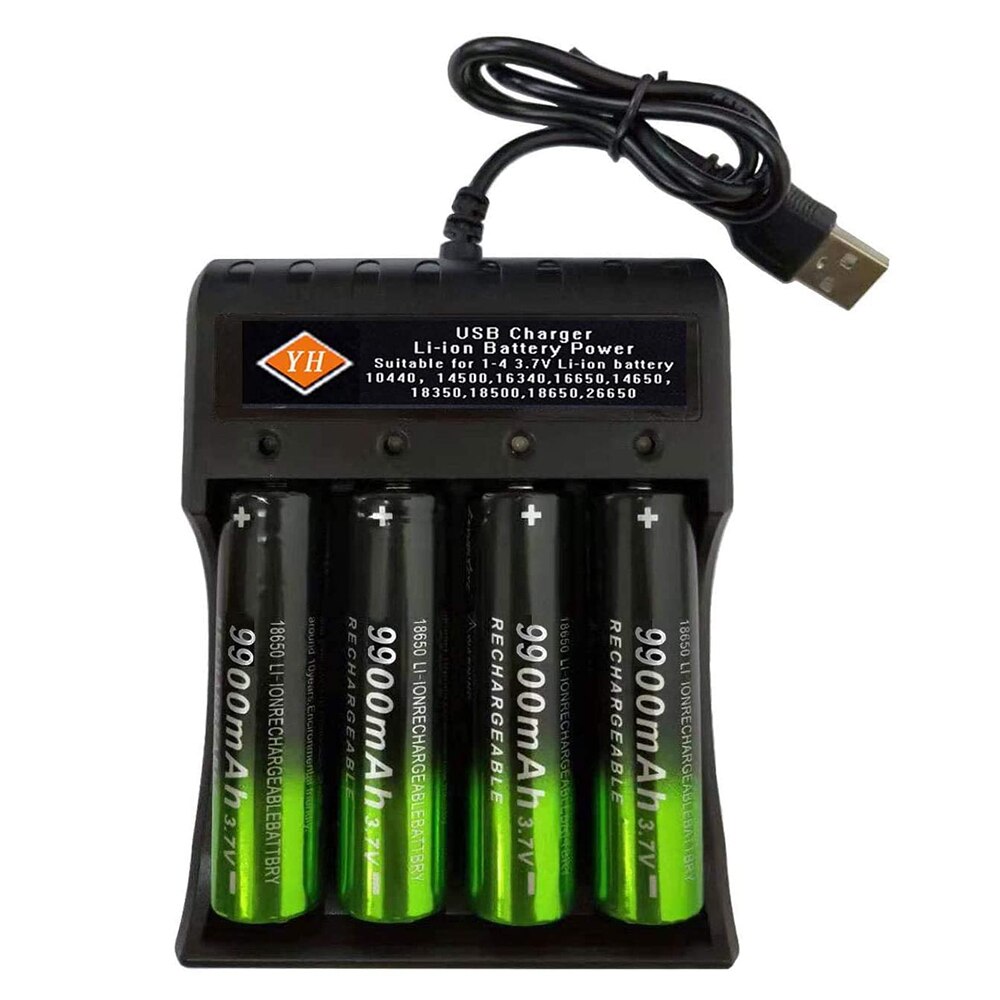 18650 Battery USB Charger 4 Slots 3.7V Li-ion Battery Power Over-charge Protection with 4Pcs 18650 Batteries