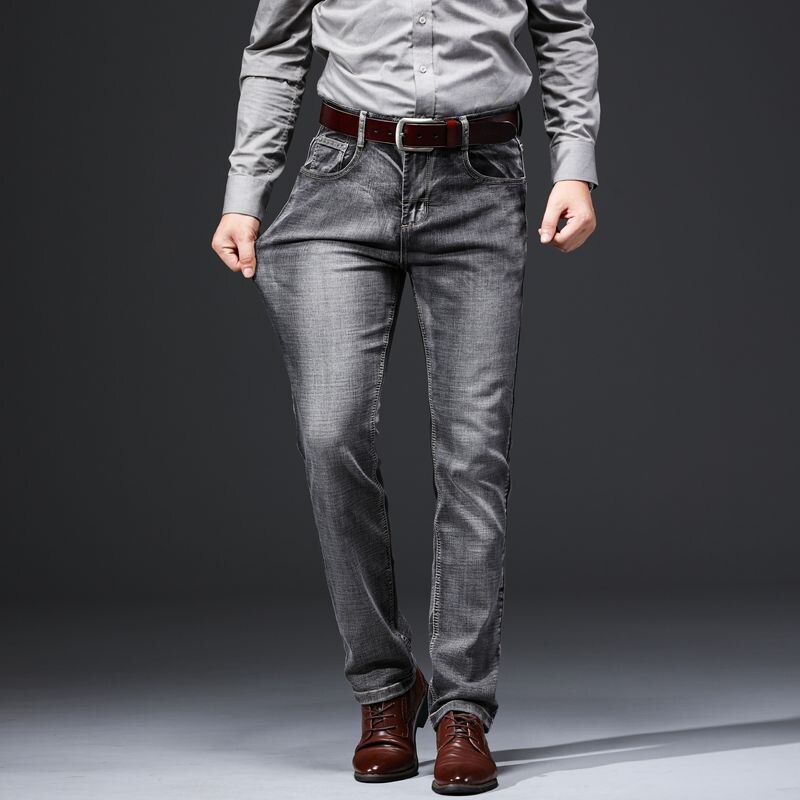 Merkki mies farkut business casual denim housut miesten suoraleikkaus hieman stretch housut iso koko 28-40