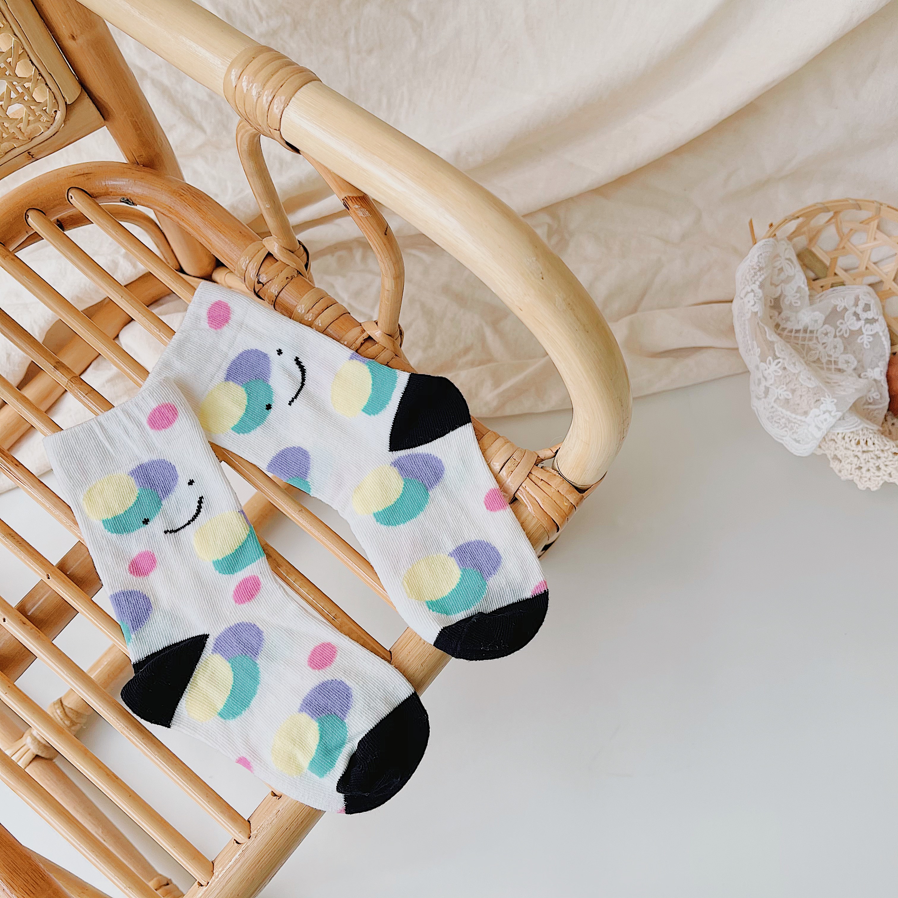 3 Paar Kids Sokken Vier Seizoenen Cartoon Zwarte En Witte Stippen Katoenen Korte Sokken Comfortabele Casual Kinderen Sokken 1-9Y