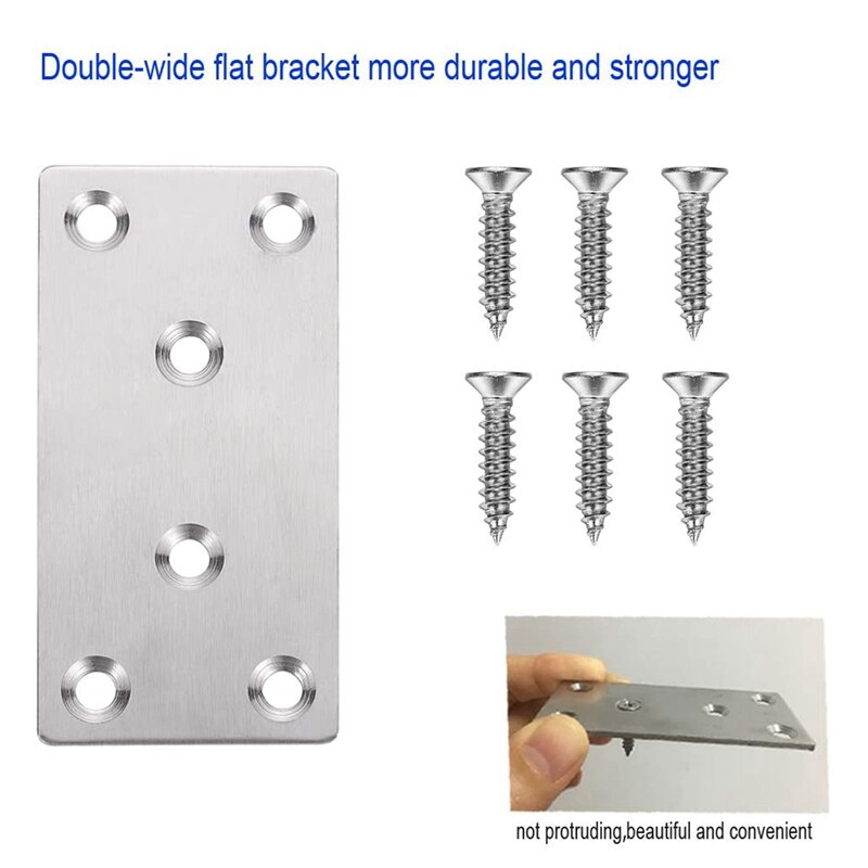 16PCS Flat Bracket Stainless Steel Straight Fixing Repair Board, Straight Bracket Repair Board is Suitable for Furniture