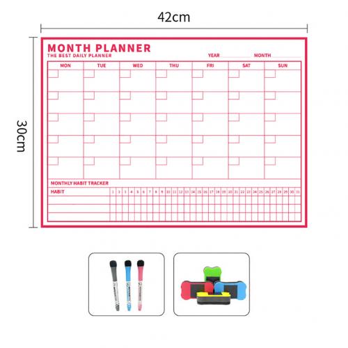 Magnetic Erasable Message Board Month Week Planner Calendar Sticker Chalkboard Kid School Business Office Meeting Calendar: Pink Monthly plan