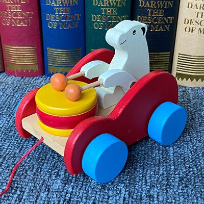 Kinderen Houten Beer Towing Auto Baby Towing Peuter Cartoon Beer Drum Speelgoed Auto Dier Little Bunny Towing Auto: F283 Bear Trailer