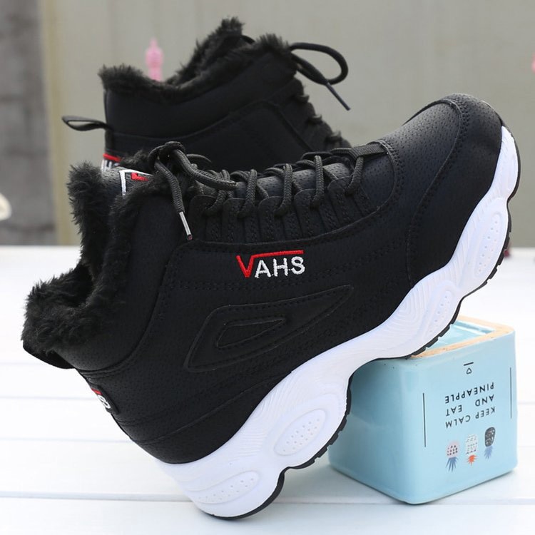 Koovan, botas de algodón para mujer, nueva tendencia , Otoño Invierno, cálidos, zapatos mujer estudiantes, plataforma, zapatillas deportivas para mujer: Black / 38