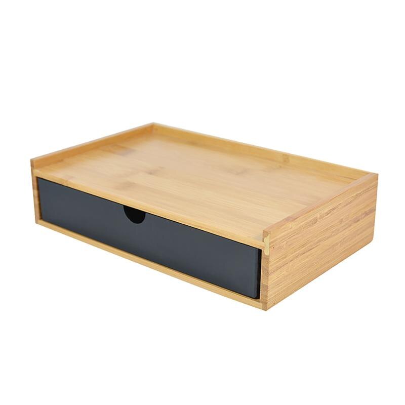 Bamboo Desktop Storage Box Sundries Jewelry Cosmetics Drawer Organizer Soap Box Remote Control Storage Box Table Storage Rack: Black-1 Layer