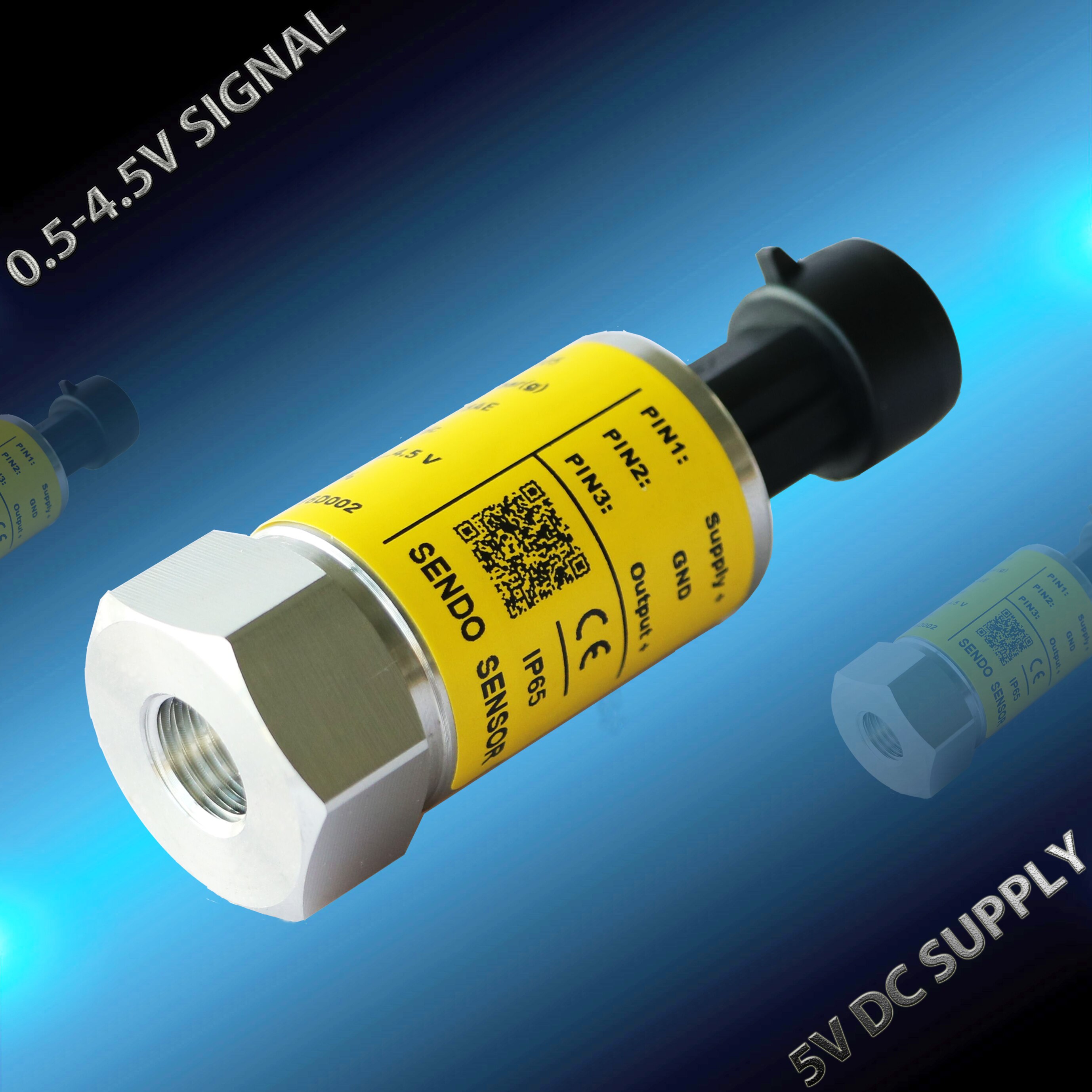 5V Pressure sensor, 1/4 SAE female flare with deflator, 7/16 - 20 UNF internal threads, 0.5 4.5v pressure transducer, bar, psi