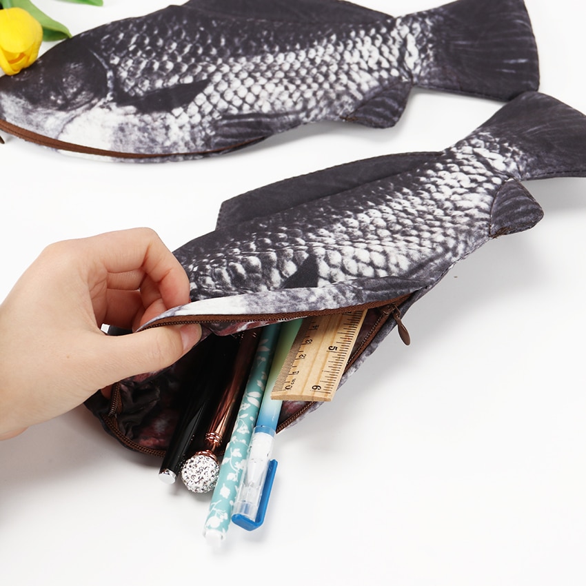 1pc karppikalan muotoinen vetoketju penaali pussipidike säilytyspussi kynä penaali paperitavarat koulutarvikkeet hauska