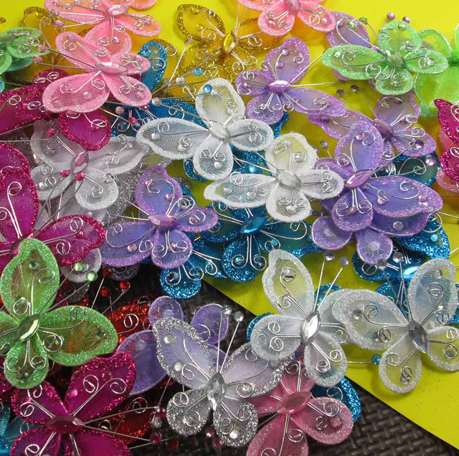 Mix kleur draad mesh glitter vlinders 45*50mm wedding decoratieve dier kunstmatige vlinders 20 stks/partij