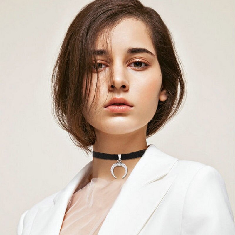 neue Schwarz Gothic Halsband Halskette Samt gotisch Chocker handgefertigt Mond Anhänger Halskette Für Frauen Kühlen Luna Schmuck Zubehör